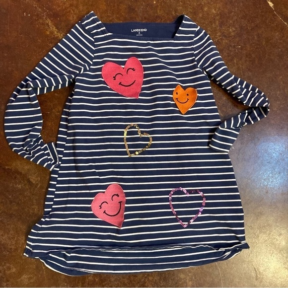 Girls Lands’ End Navy Striped Heart Shirt - Picture 1 of 5